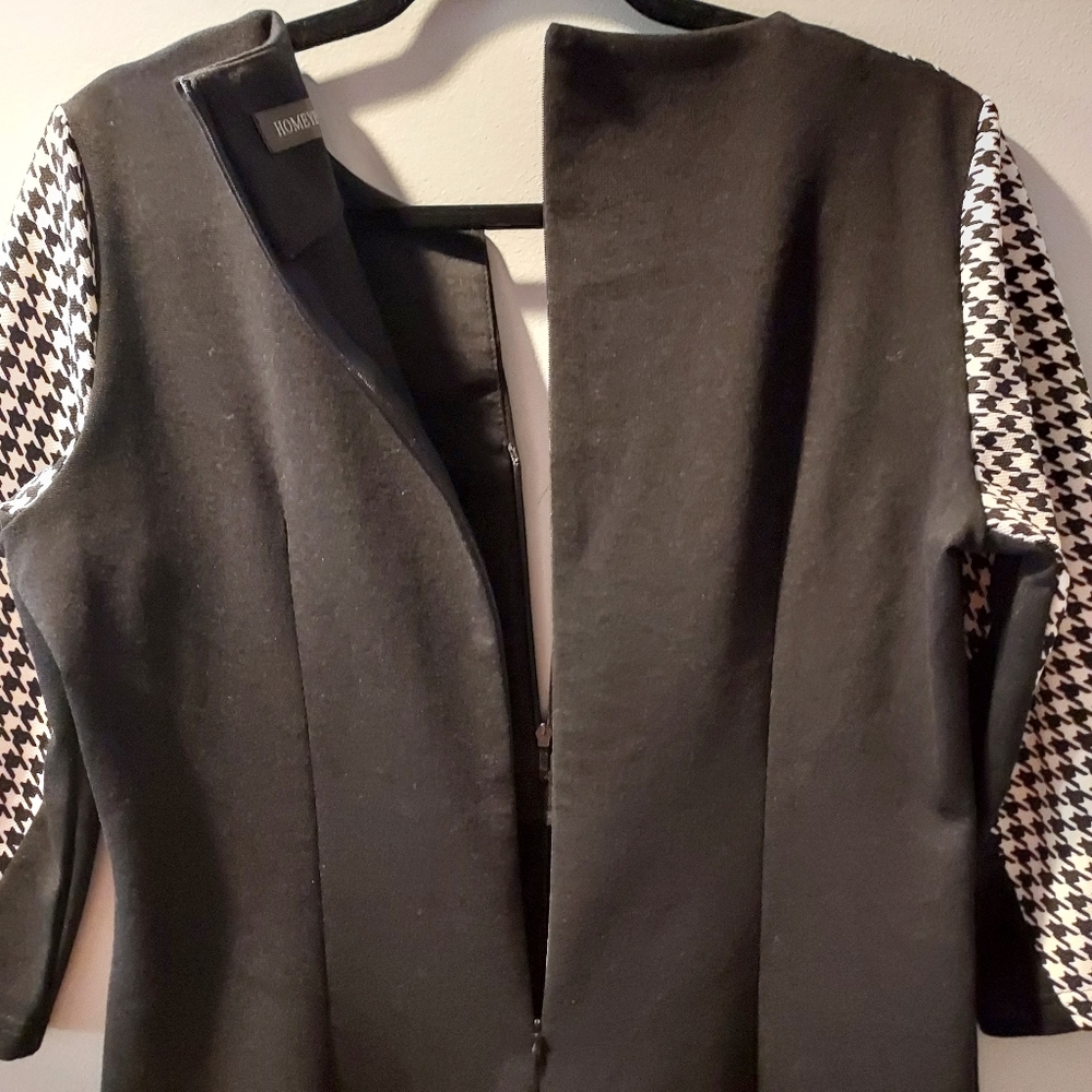 Homeyee Body-con Black and White Houndstooth 3/4 Sleeve Dress in Size 10 - Picture 11 of 12